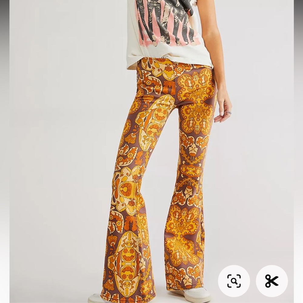 We The Free Orange and Yellow Flare Jeans